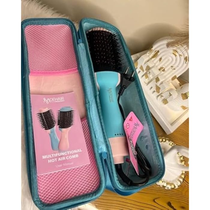 Professional Hot Air Hair Dryer Brush, 2400W Multi-Level Bristle Styler with Cool Air Function, Turquoise and Pink, Ergonomic Design for All Hair Types - Image 3